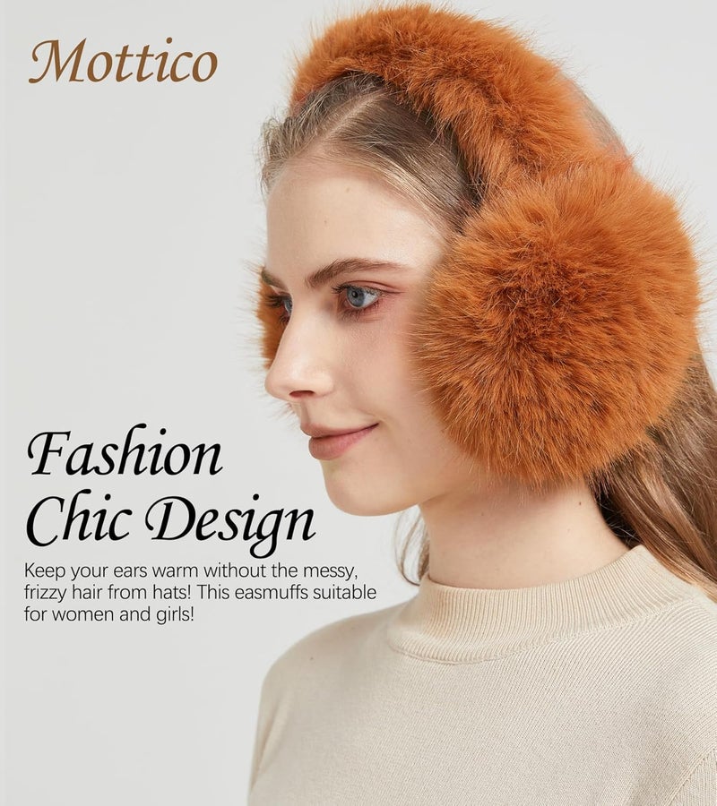 Mottico Winter Ear muffs for Women Men, Fluffy Ear Warmer with Thick Faux Ear Covers, Foldable for Convenience! - Image 2